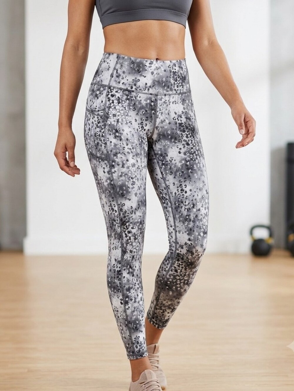 Gray Reebok Spotted Print Leggings
